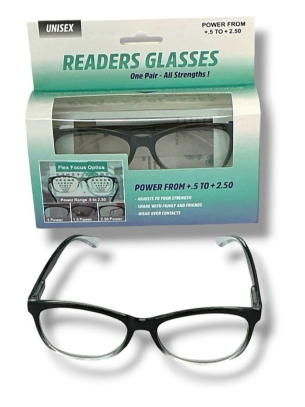Readers 2 Pair Auto Flex Focus Magnification .5X through 2.5X Unisex Black - Picture 3 of 16